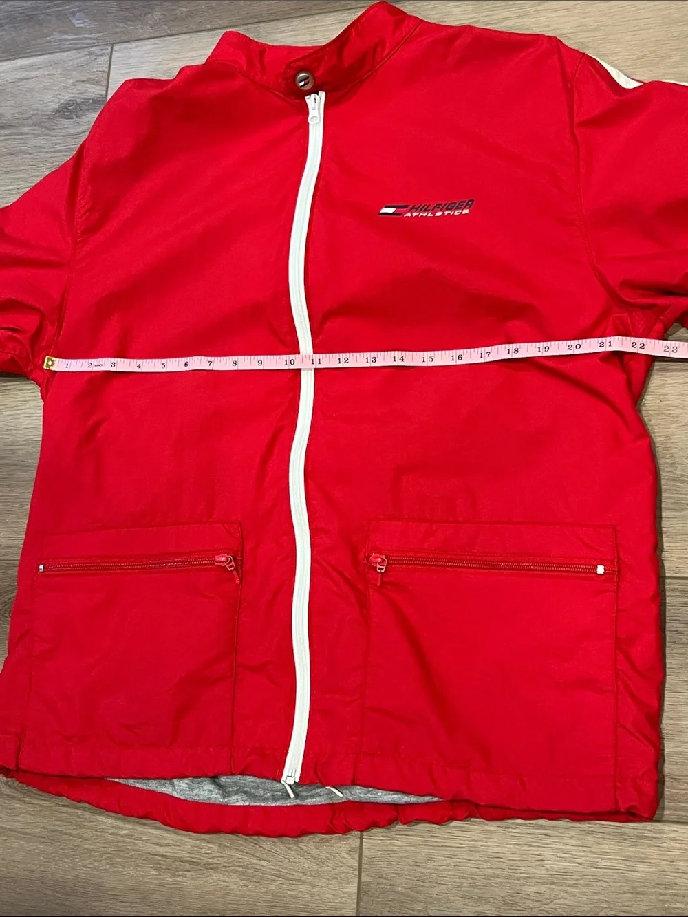 Vintage Tommy Hilfiger Red Lightweight Track Jacket with White Trim Size Large